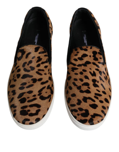 Brown Calfskin Fur Leopard Men Sneakers Shoes