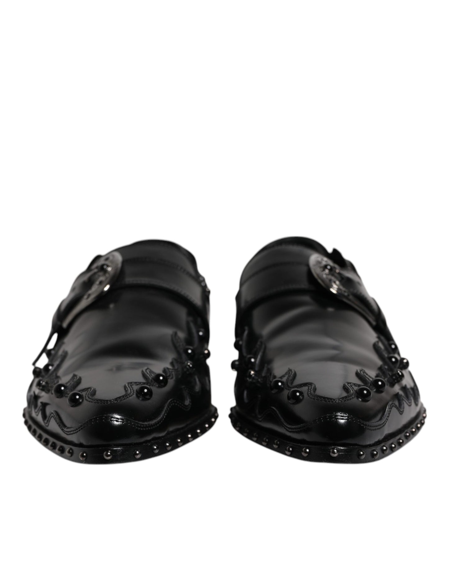 Black Embellished Derby Monk Strap Shoes