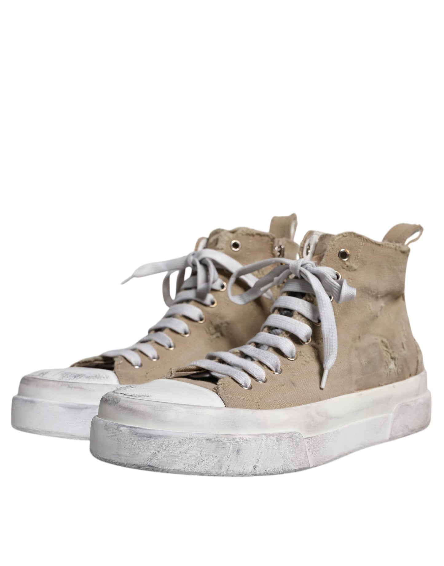 Beige White Canvas High Top Sneakers Shoes