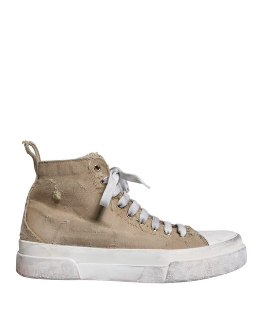 Beige White Canvas High Top Sneakers Shoes