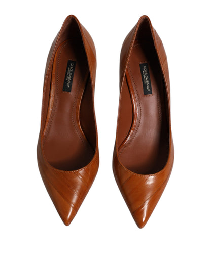 Brown Leather Kitten Heels Pumps Shoes