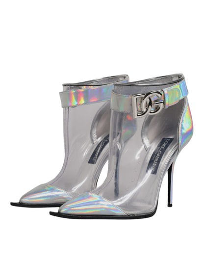 Silver Iridescent Pointed Short Boots Shoes