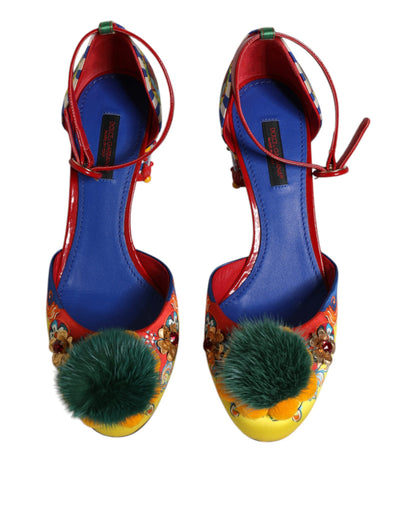 Multicolor Carretto Crystal Fur Sandals Shoes