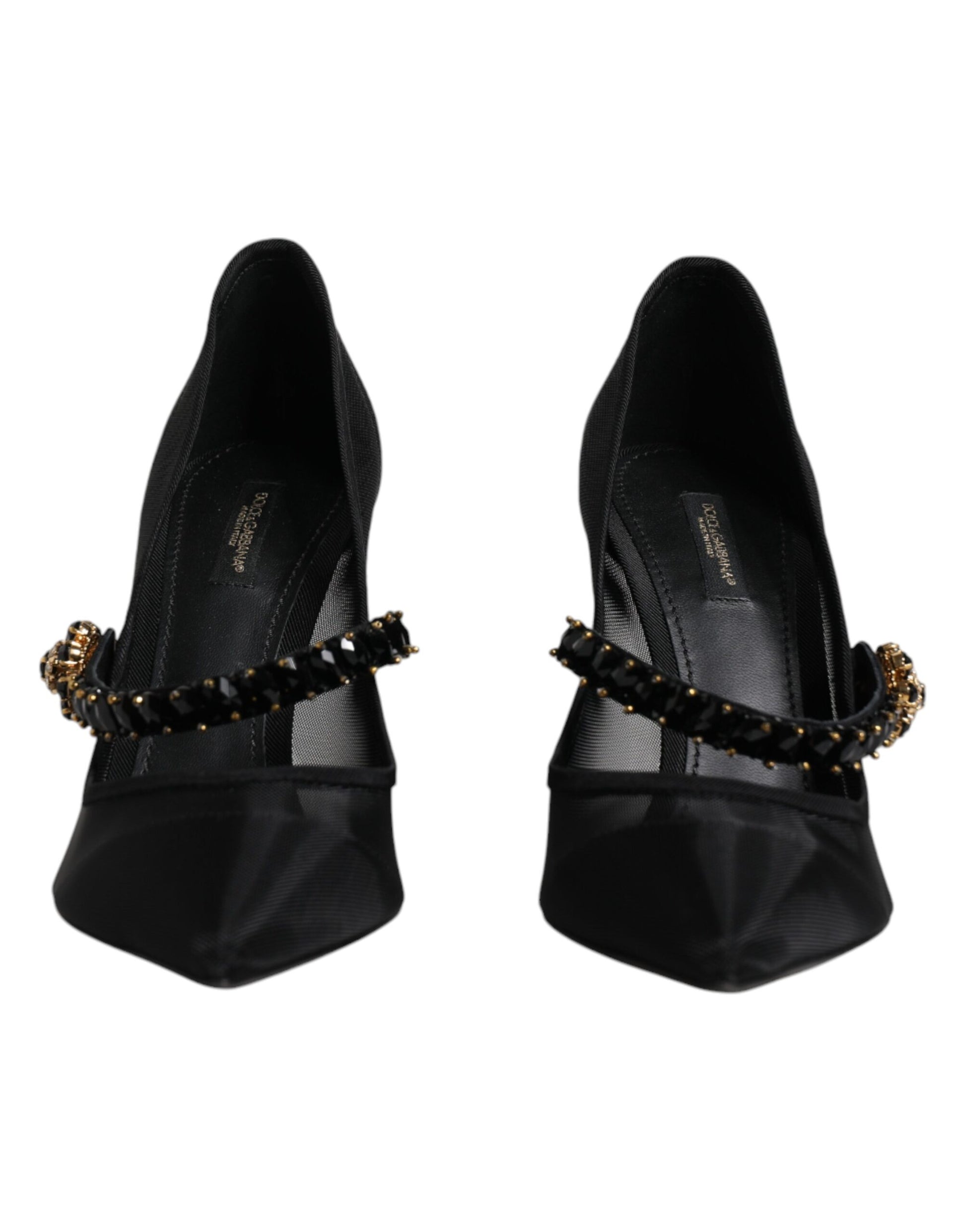 Black Mesh Mary Jane Crystal Heel Pump Shoes