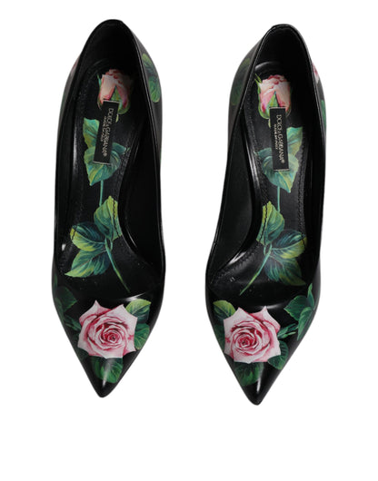 Black Floral Print High Heels Pumps Shoes