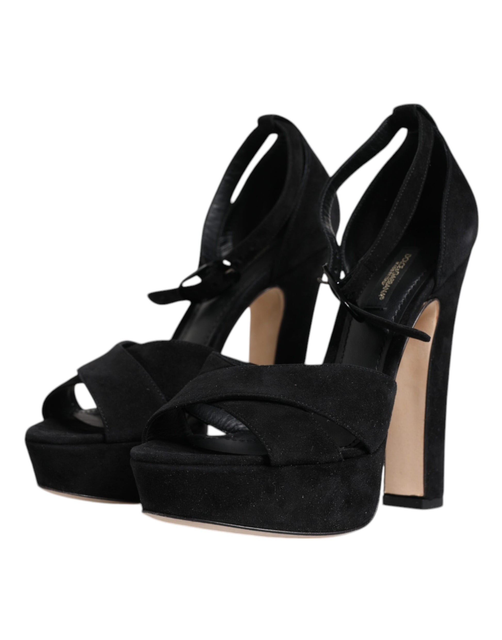 Black Leather Platform Heels Sandals Shoes