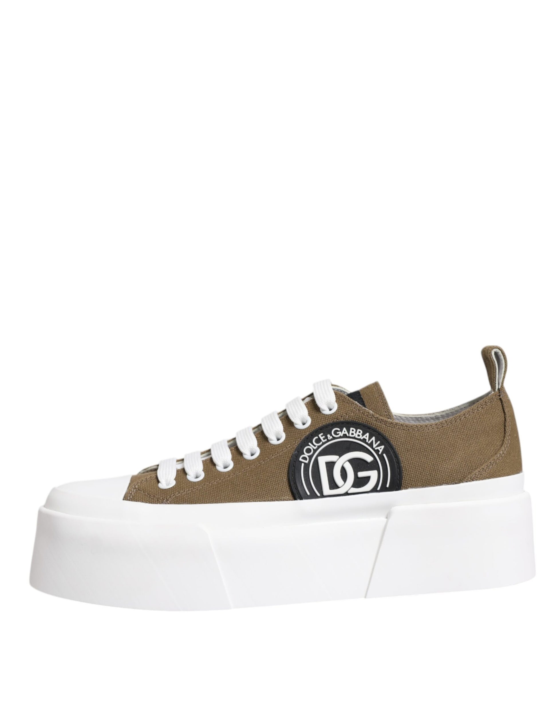 Brown White Canvas Logo Low Top Sneakers Shoes