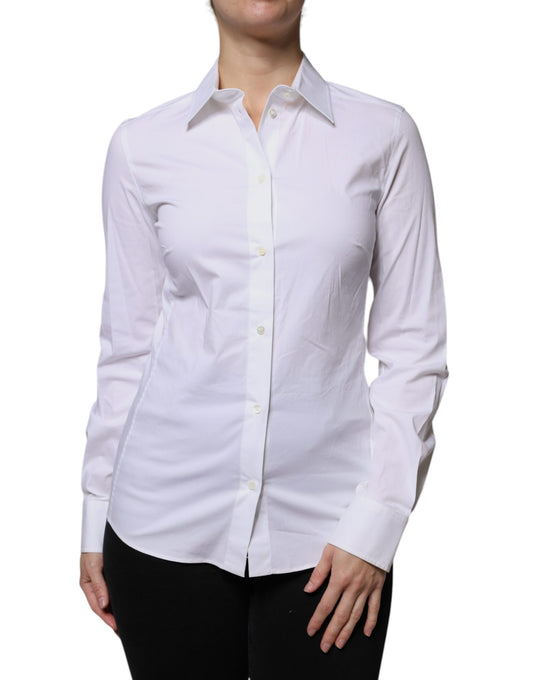 White Cotton Collared Long Sleeves Shirt Top