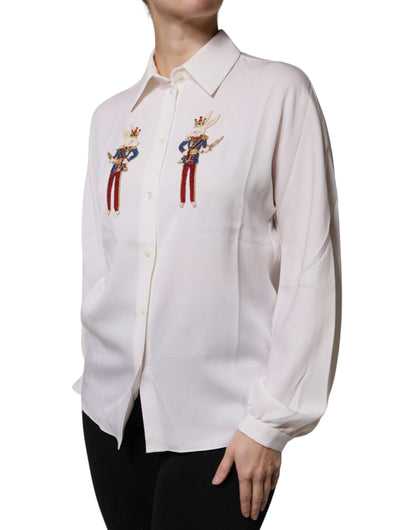 White Rabbit Patch Silk Collared Blouse Top