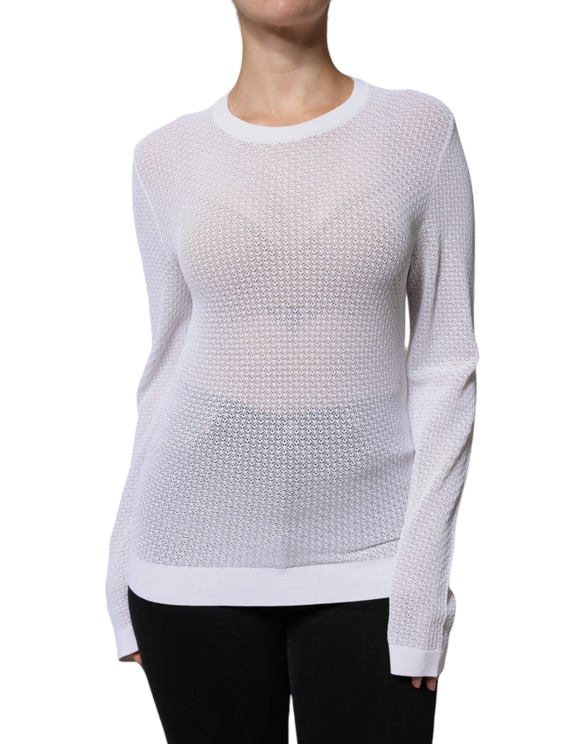 White Mesh See Through Long Sleeves Top