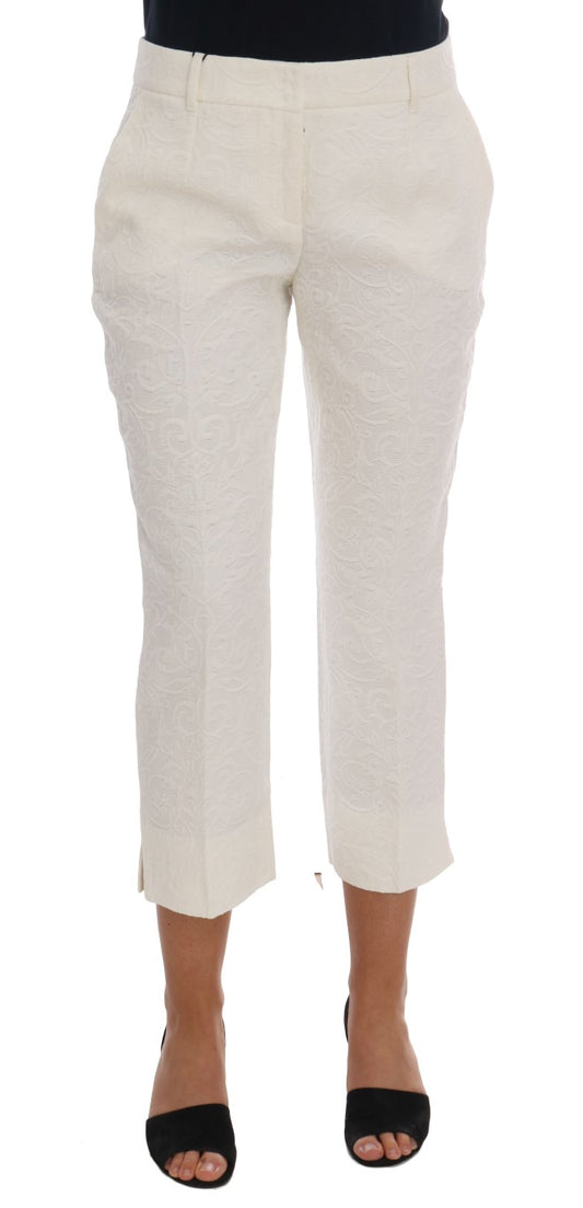 Pantalones capri blancos elegantes: mezcla de algodón y seda