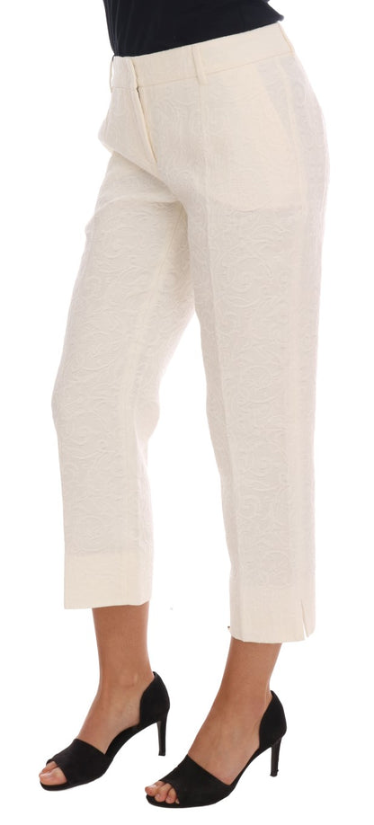 Pantalones capri blancos elegantes: mezcla de algodón y seda