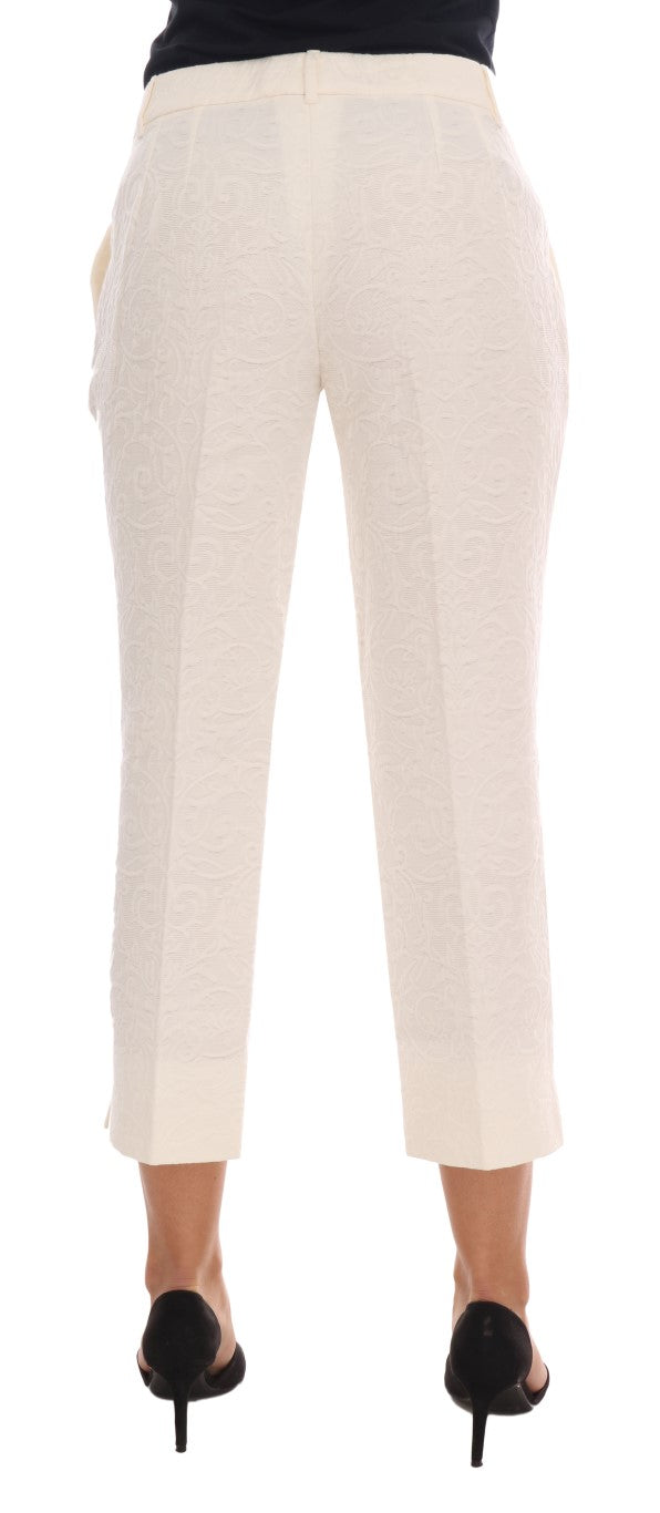 Pantalones capri blancos elegantes: mezcla de algodón y seda