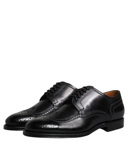 Black Leather Derby Wingtip Formal Shoes