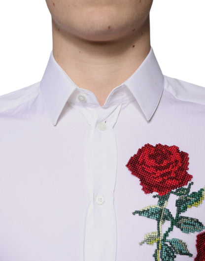 White Floral Embroidery GOLD Men Dress Shirt