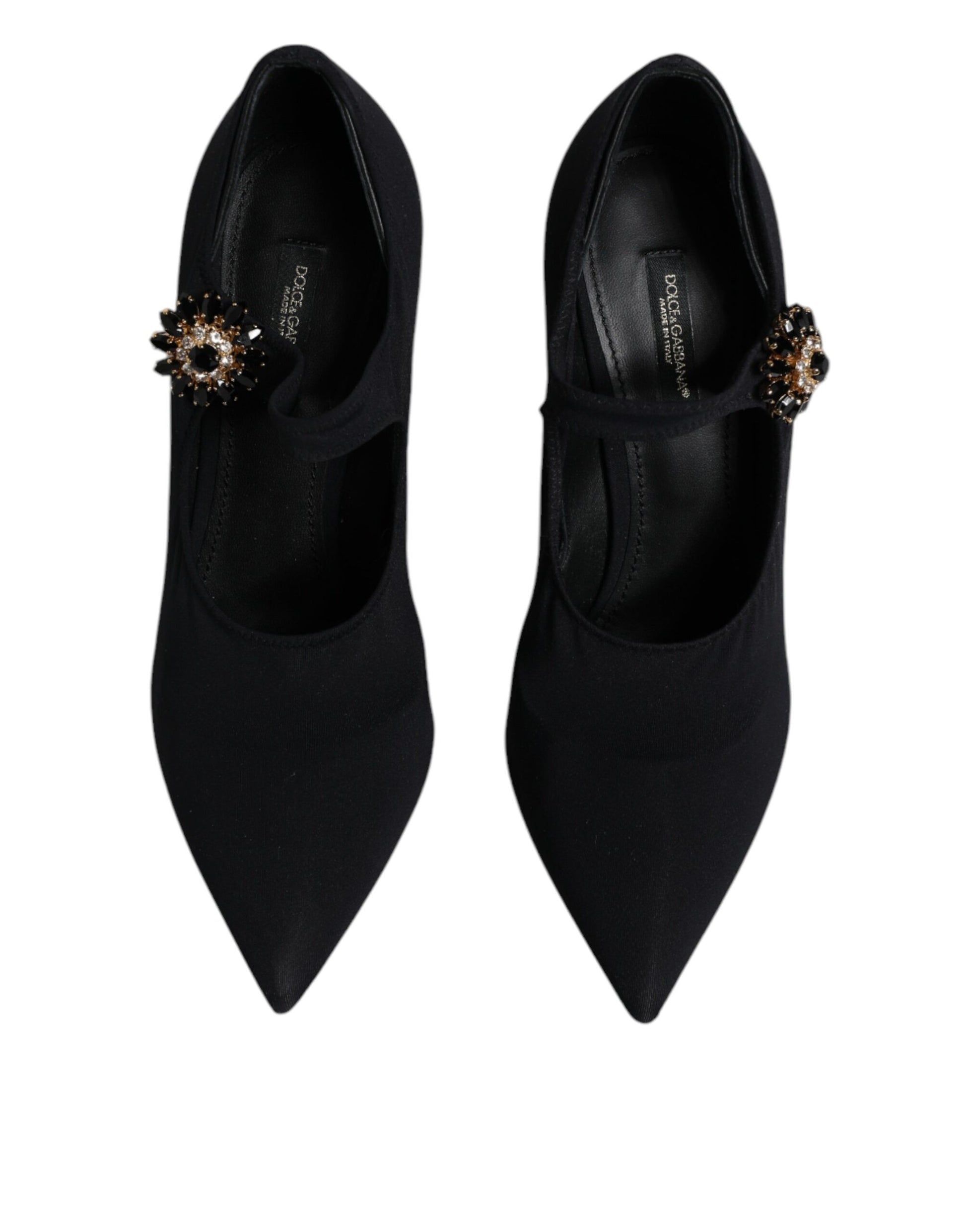 Black Mary Jane Stretch Crystal Pumps Shoes