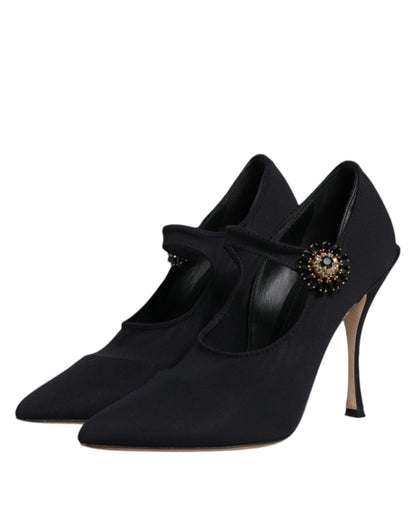 Black Mary Jane Stretch Crystal Pumps Shoes