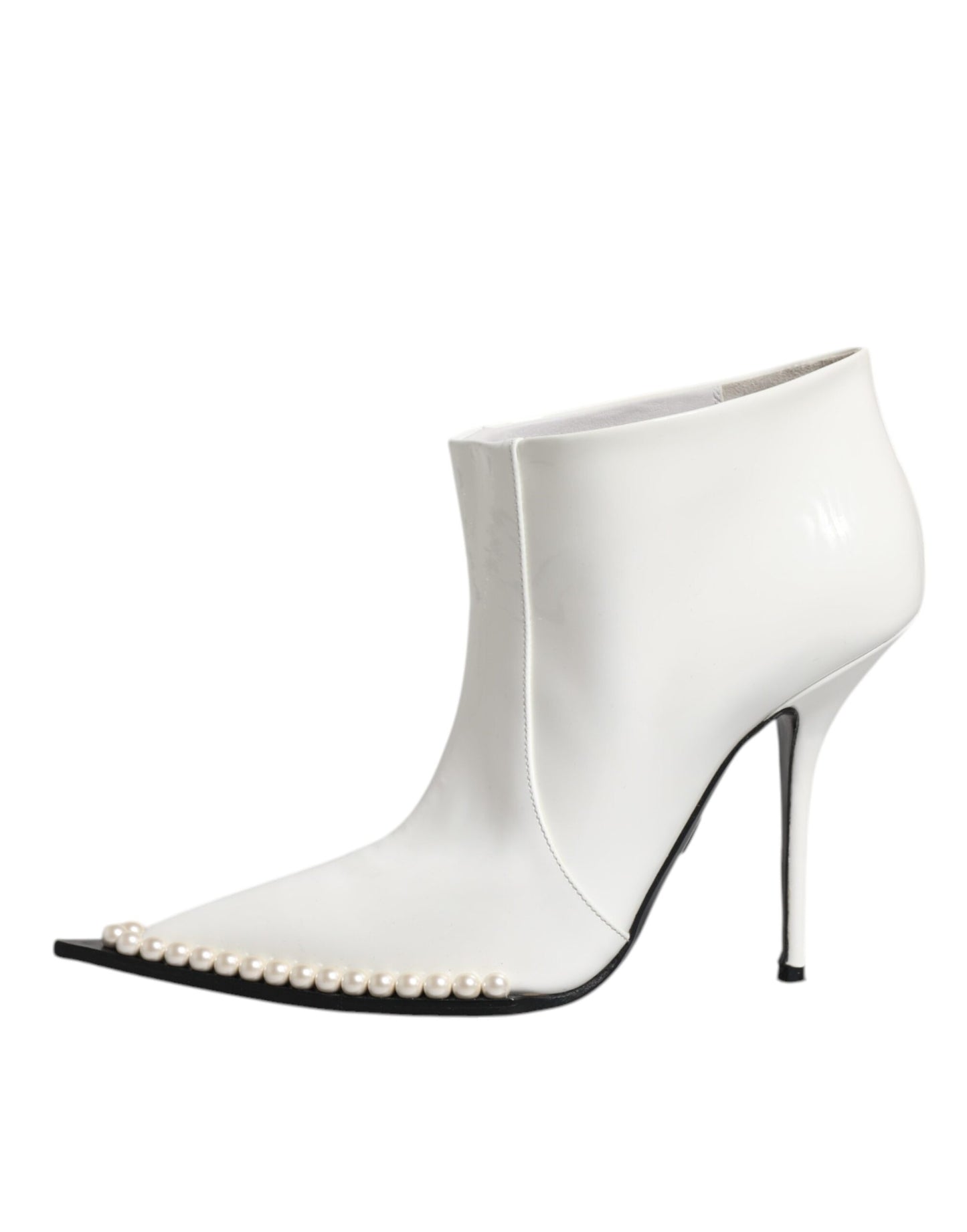 White Faux Pearl Leather Pointed Toe Ankle Boot Shoes