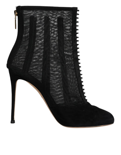 Black Mesh Stiletto Heels Ankle Boots Shoes