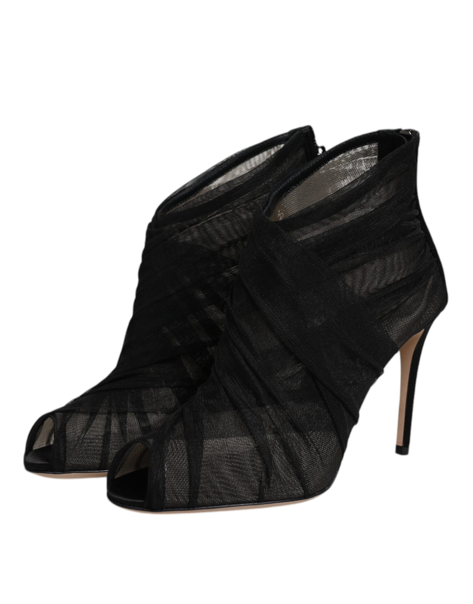 Black Mesh Stiletto Heels Ankle Boots Shoes