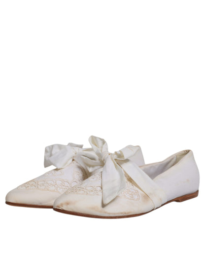 White Ribbon Fabric Ballerina Flats Shoes