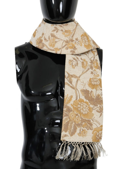 Elegant Beige Gold Jacquard Stole Scarf