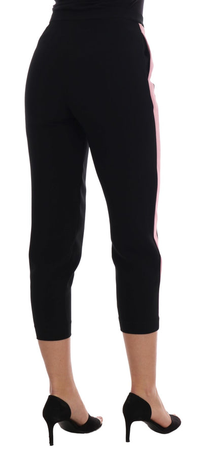 Pantalones capri negros elegantes con rayas laterales rosas