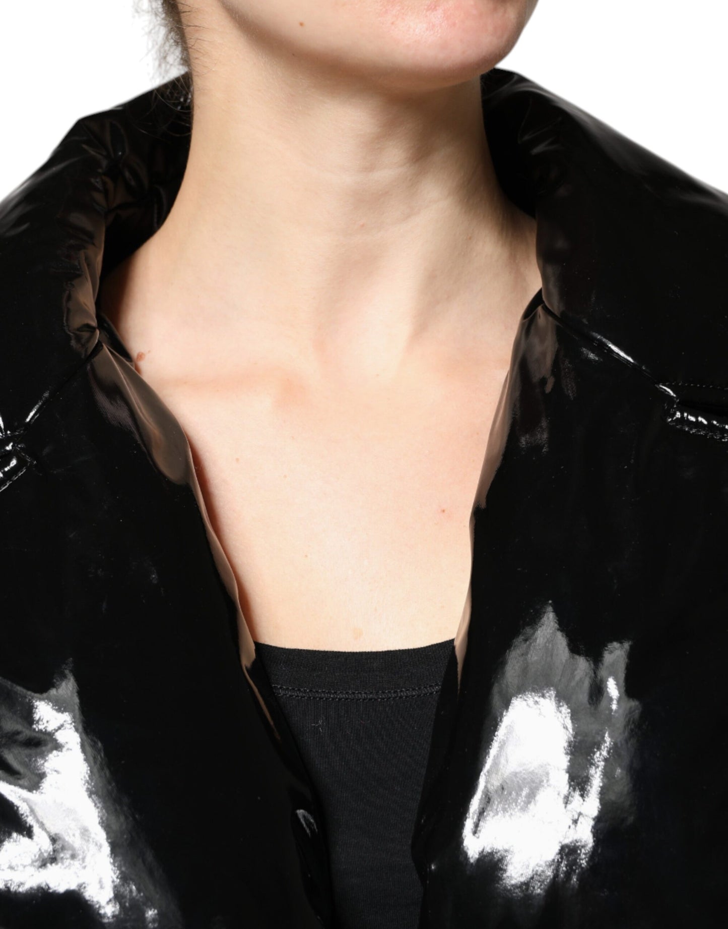 Black Polyester Button Down Blouson Jacket