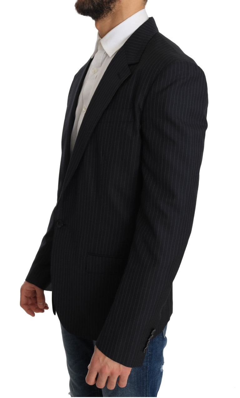 Eleganter Slim Fit Blazer aus gestreifter Wolle und Seide