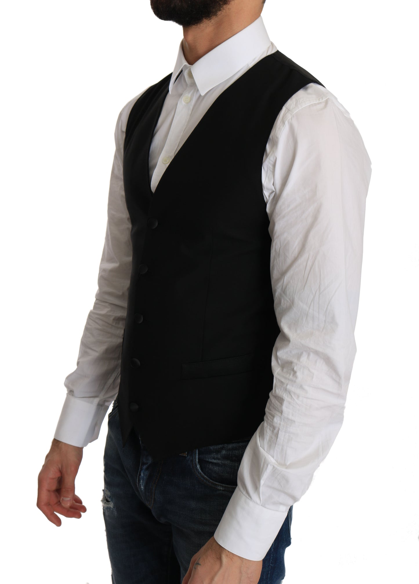 Sleek Black Wool Blend Formal Vest