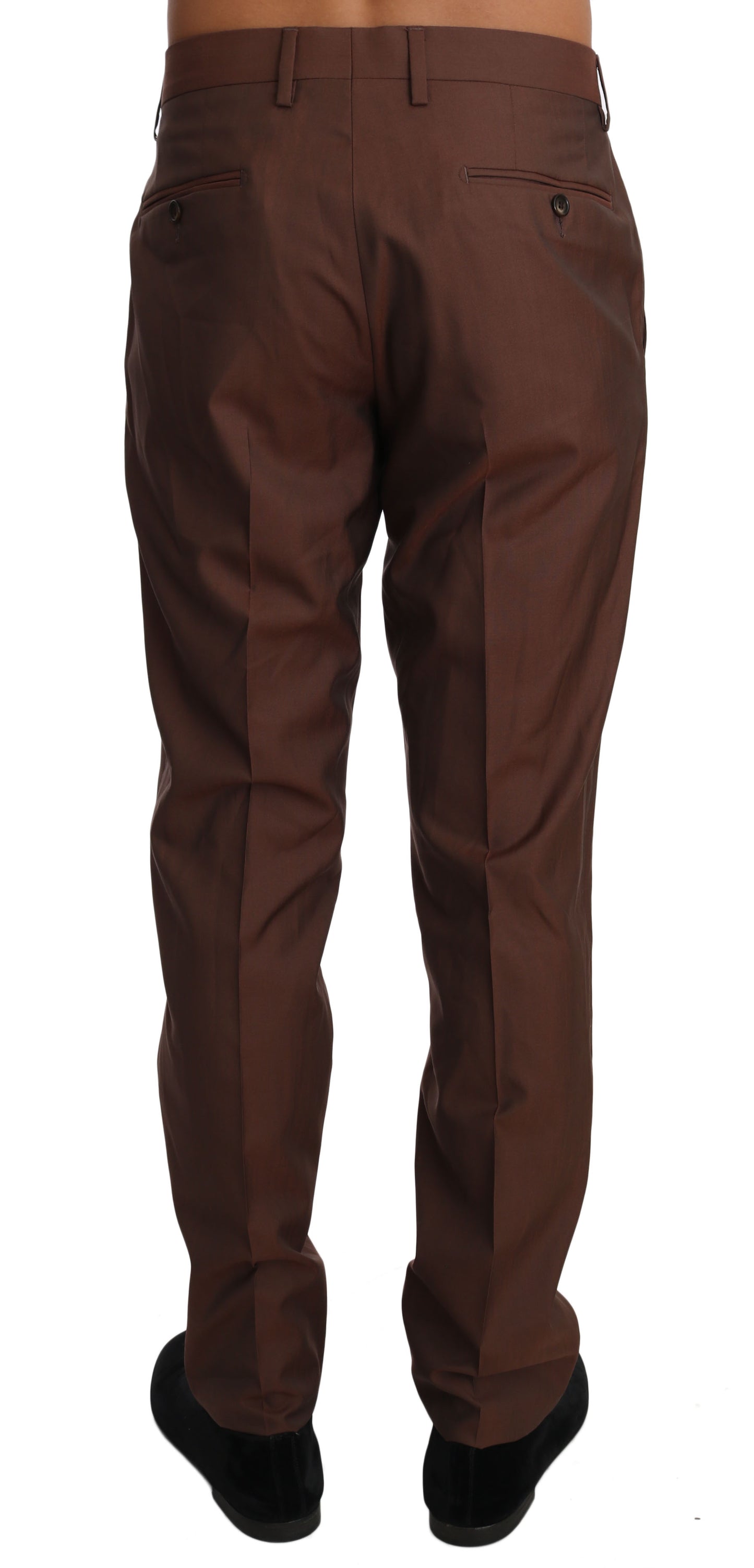 Elegant Brown Wool-Silk Formal Pants