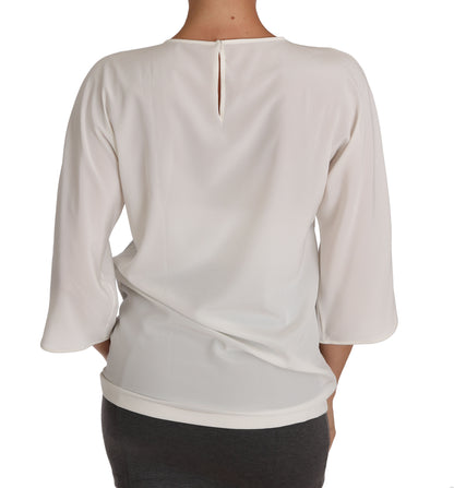 Elegante blusa de cuello redondo en mezcla de seda