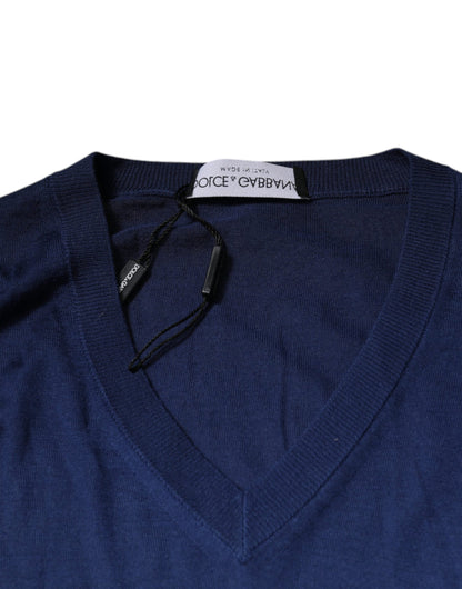 Navy Blue Cashmere V-neck Pullover Sweater