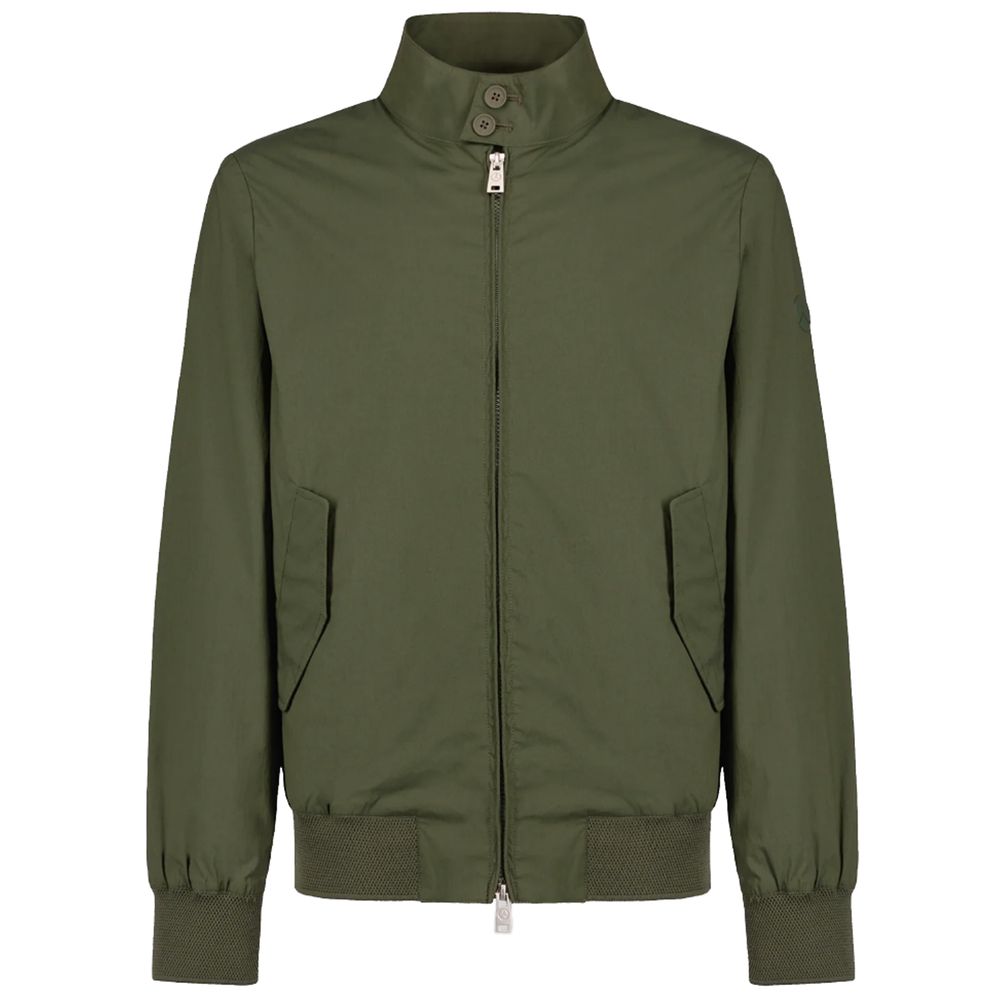 Green Cotton Men Bomber Jacket