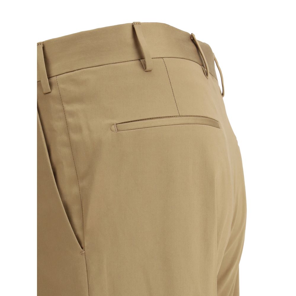 Beige Cotton Casual Pants