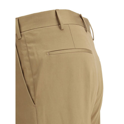 Beige Cotton Casual Pants