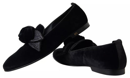 Black Velvet Flats Bow Young Queen Shoes