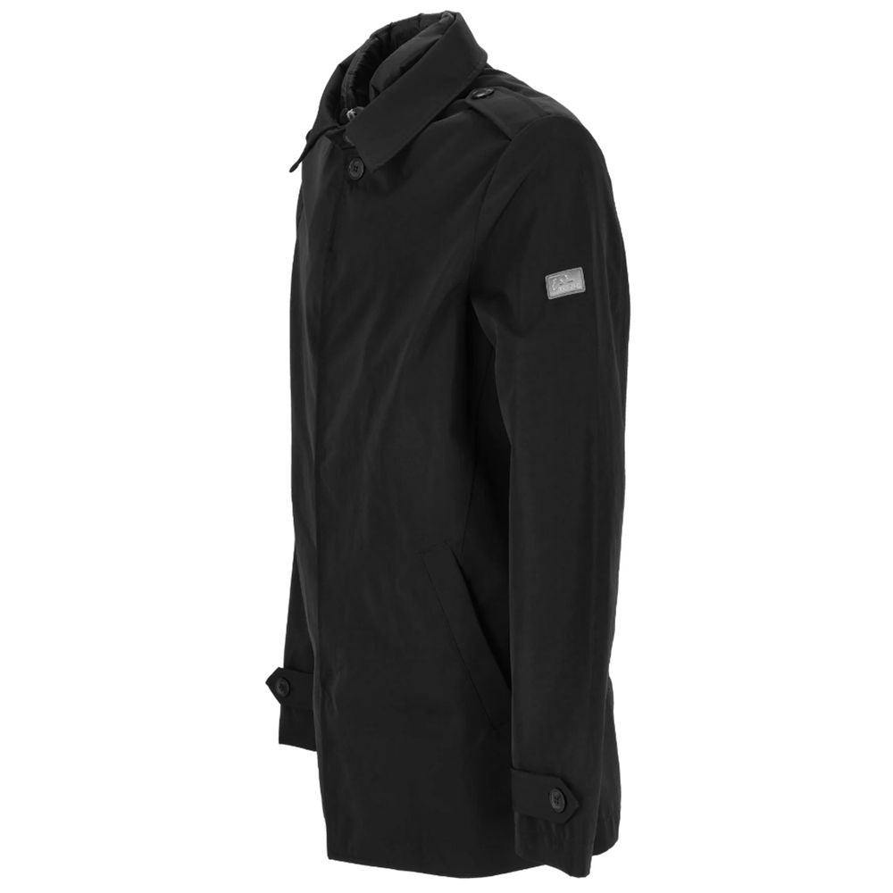 Black Polyester Men's Trench Jacket