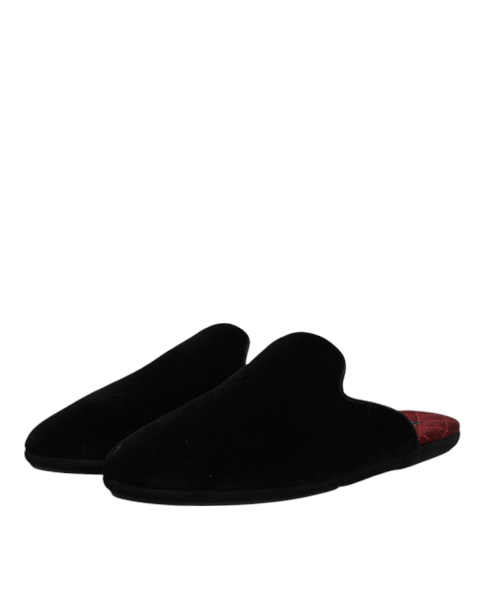 Black Viscose Velvet Slides Flat Slipper Shoes