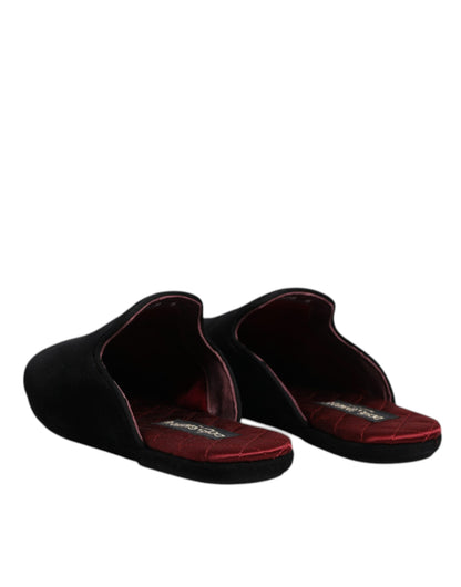 Black Viscose Velvet Slides Flat Slipper Shoes