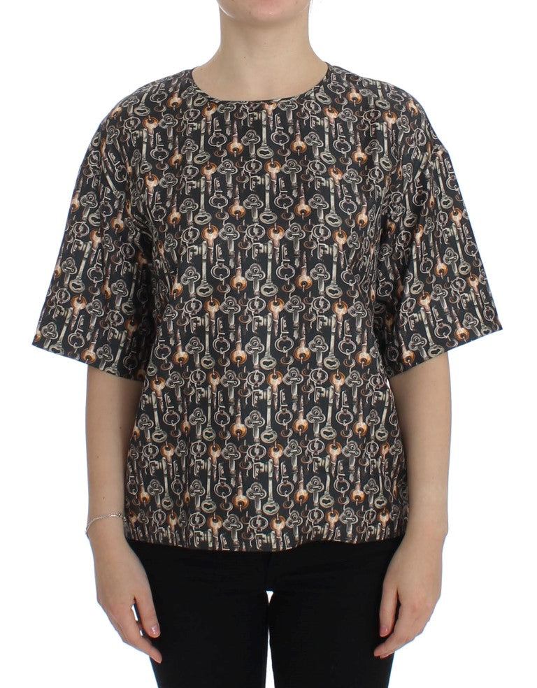 Blusa de seda Sicilia Encantada con estampado de llaves medievales