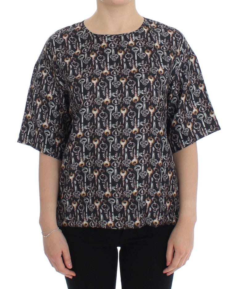 Blusa de seda con estampado de llaves de Sicilia Enchanted