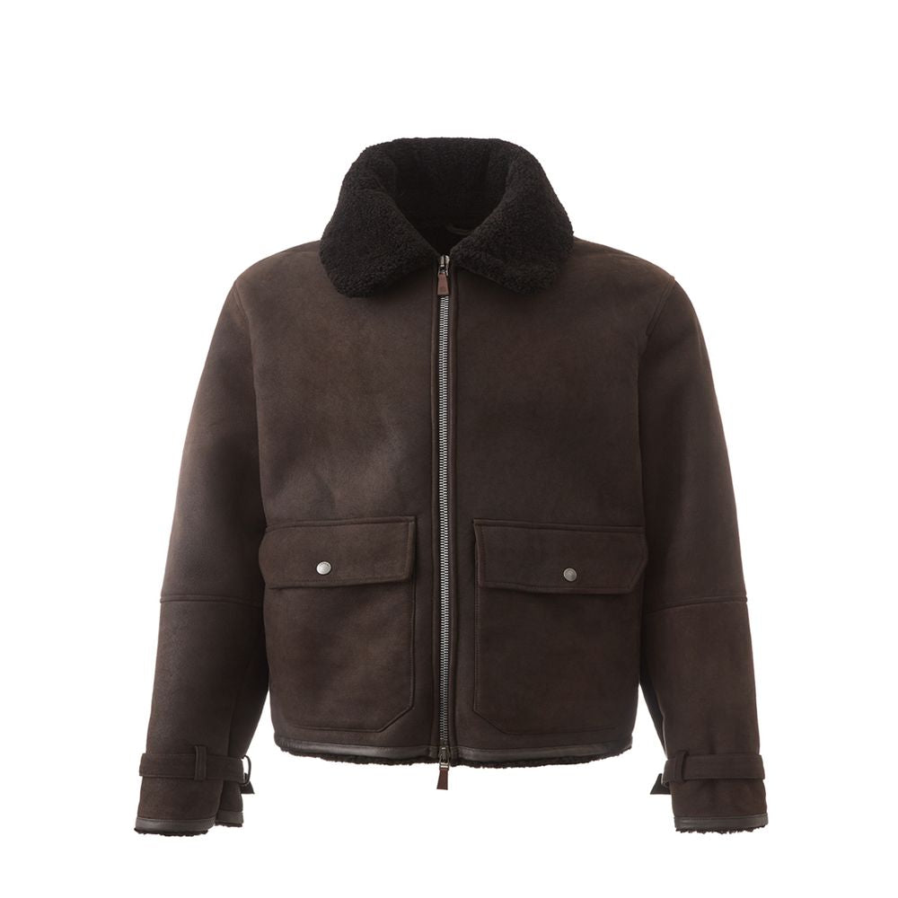 Elegante chaqueta de cuero marrón Montone