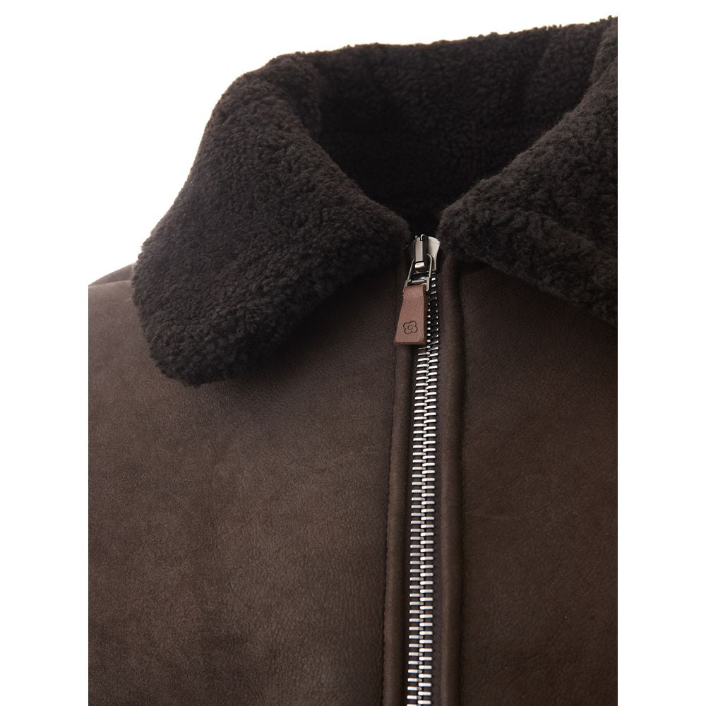Elegante chaqueta de cuero marrón Montone