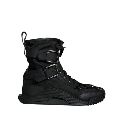 Black Nylon Lace-Up Boots