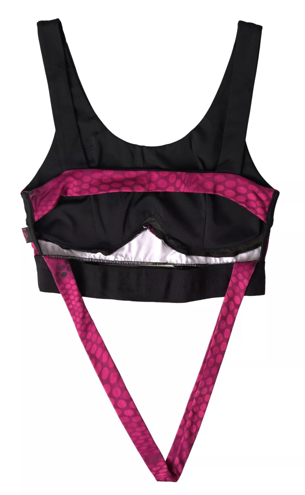 Sujetador deportivo elegante de color negro con detalles en fucsia