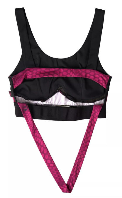 Sujetador deportivo elegante de color negro con detalles en fucsia