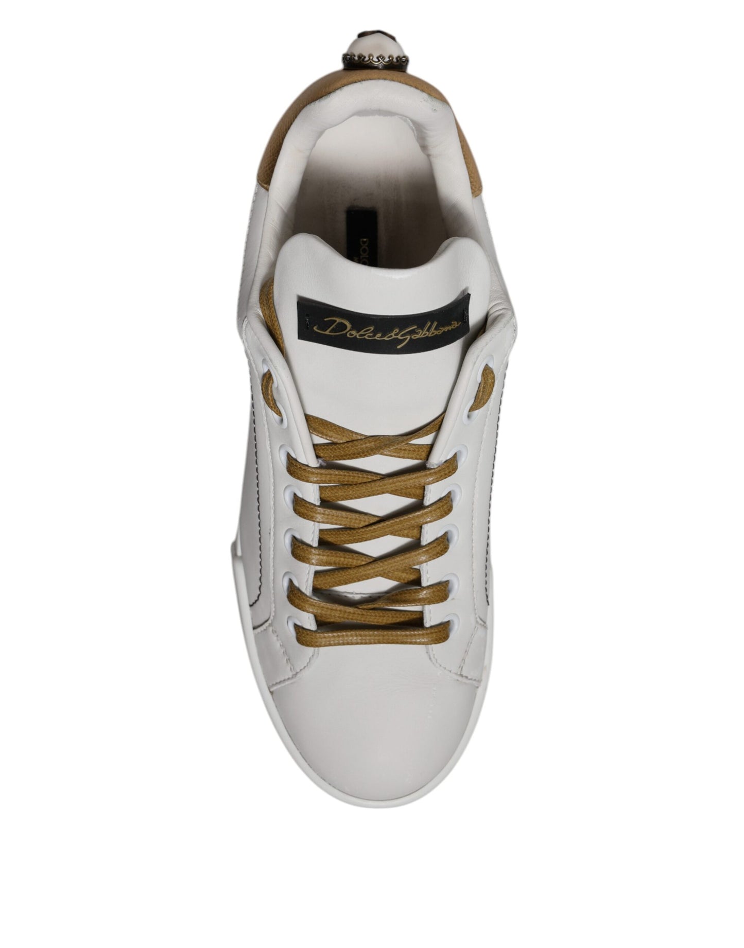White Gold Leather Low Top Sneakers Shoes