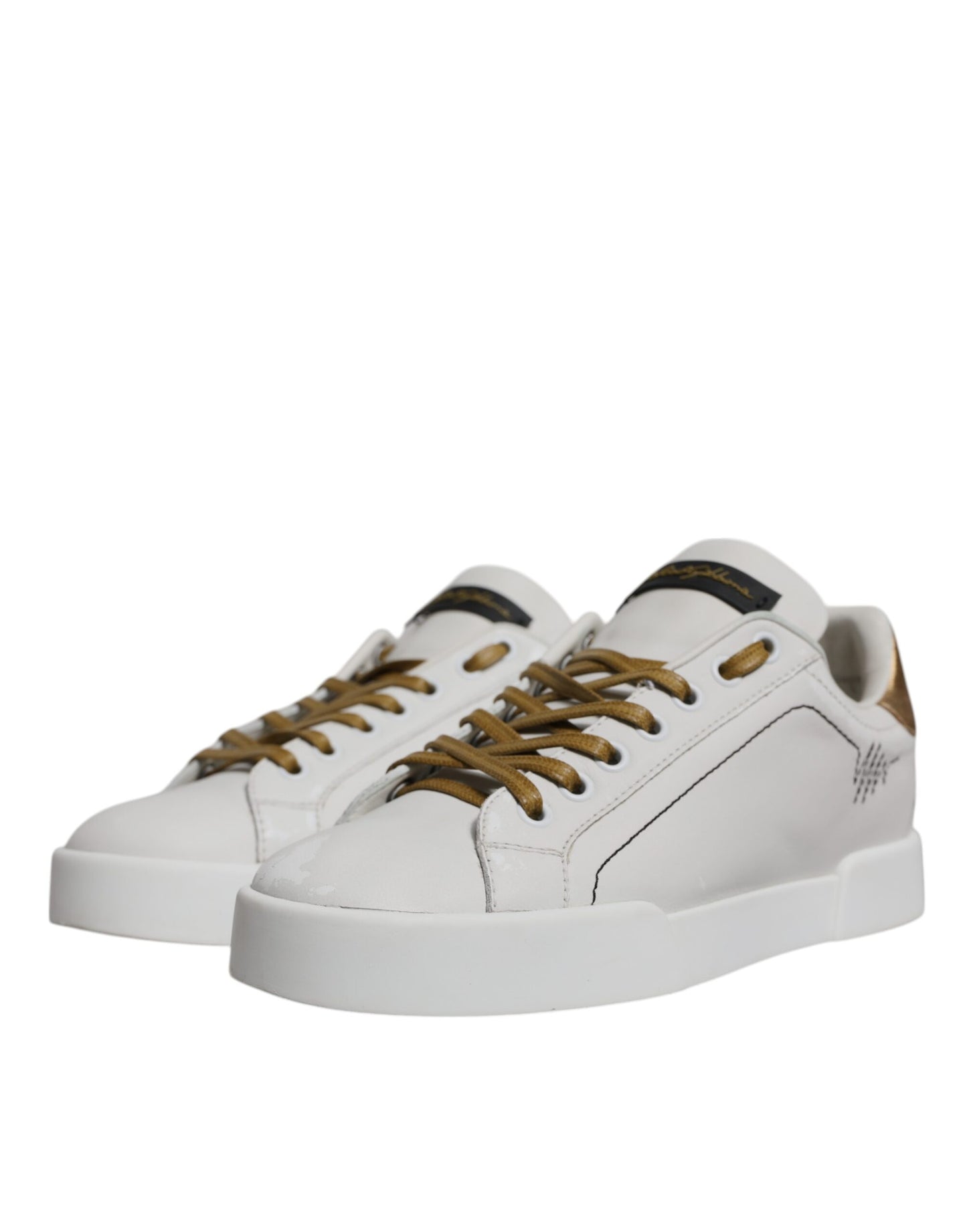 White Gold Leather Low Top Sneakers Shoes
