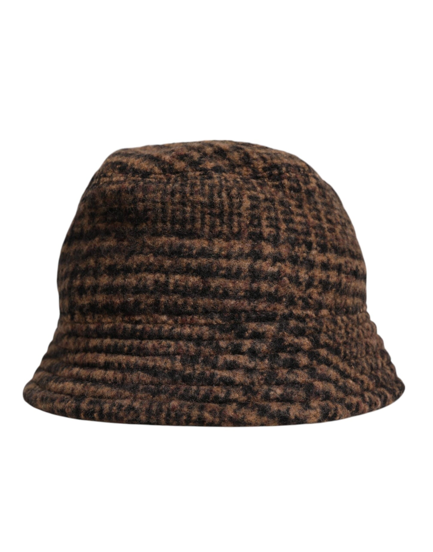 Brown Houndstooth Wool Woven Bucket Hat